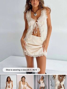 Princess Polly Cream Lace Trim Satin Chemise Set